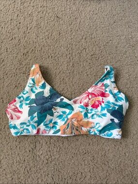 O'Neill White Bikini Top with Teal, Coral & Navy Floral Print